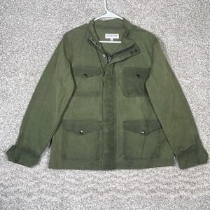Gustin Military Jacket Men's Medium Waxed Field Olive Green Full Zip Button